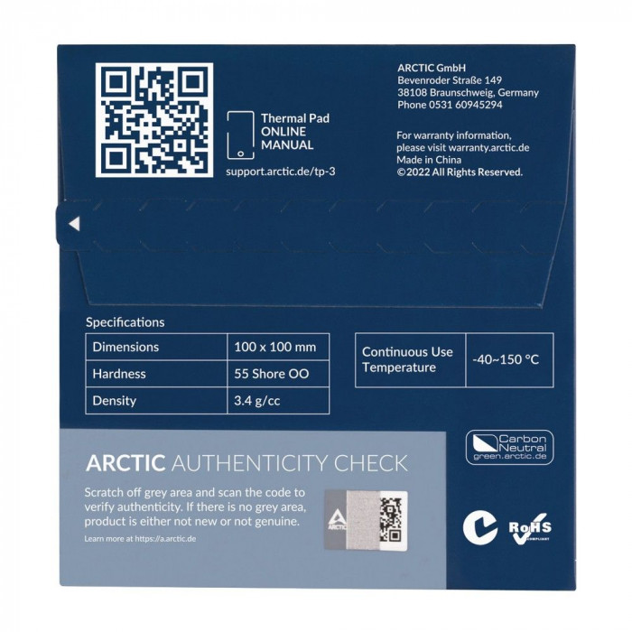 Термопрокладка Arctic Cooling Thermal pad  100x100mm, 1,5mm TP-3 (ACTPD00054A)