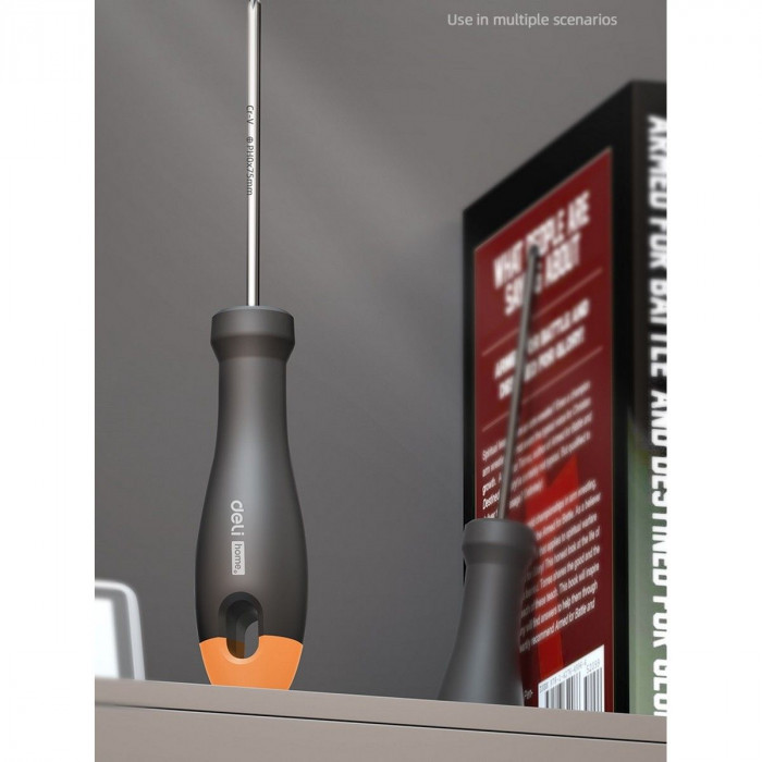 Крестовая отвертка 'Home Series Gray' Deli HT1203C PH0x75мм  Эксклюзивный дизайн, рукоятка из высококачественного софттач пластика
