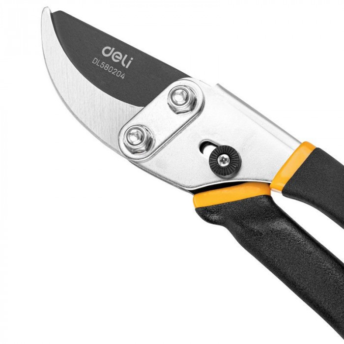 Секатор садовый Deli DL580204 лезвия с тефлоновым покрытием, длина 200мм, макс.диаметр резки 15мм, сталь 55С