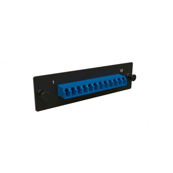 Панель Hyperline FO-FPM-W120H32-12LC-BL Панель для FO-19BX с 12 LC адаптерами, 12 волокон, одномод OS1/OS2, 120x32 мм, адаптеры цвета синий (blue)