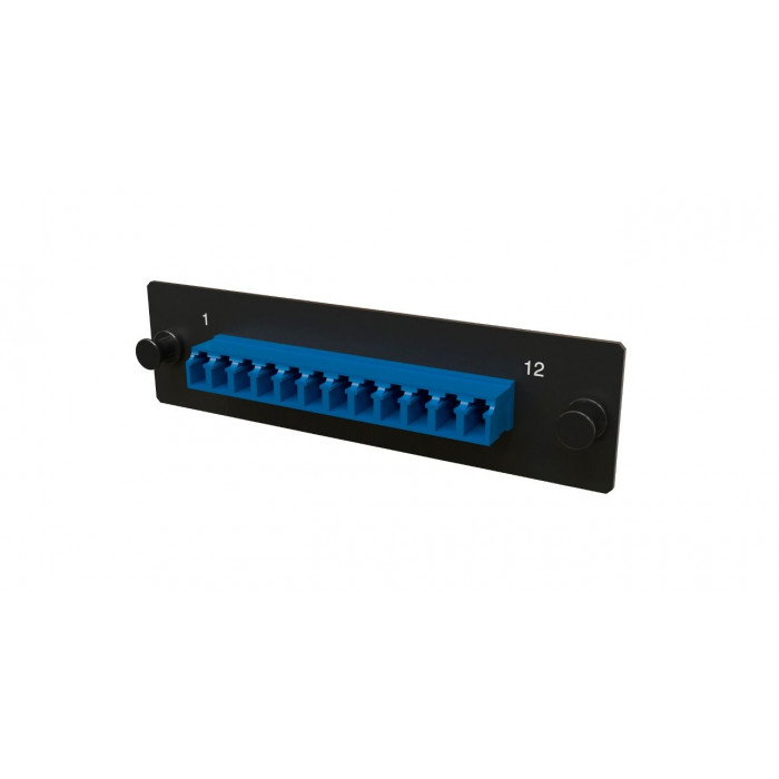 Панель Hyperline FO-FPM-W120H32-12LC-BL Панель для FO-19BX с 12 LC адаптерами, 12 волокон, одномод OS1/OS2, 120x32 мм, адаптеры цвета синий (blue)