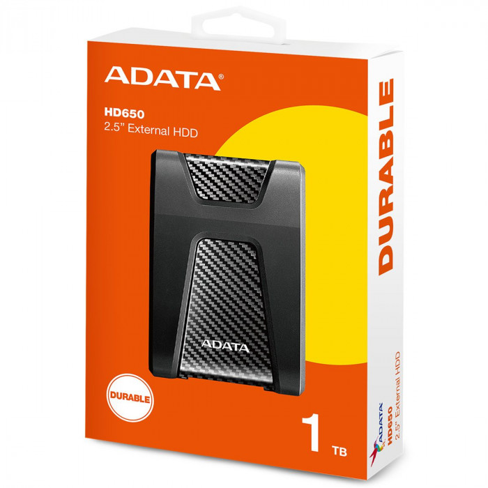Жесткий диск внешний ADATA HD650 AHD650-1TU31-CBK 1TB 2.5' USB 3.1, LED indicator, Black, RTL (799154)