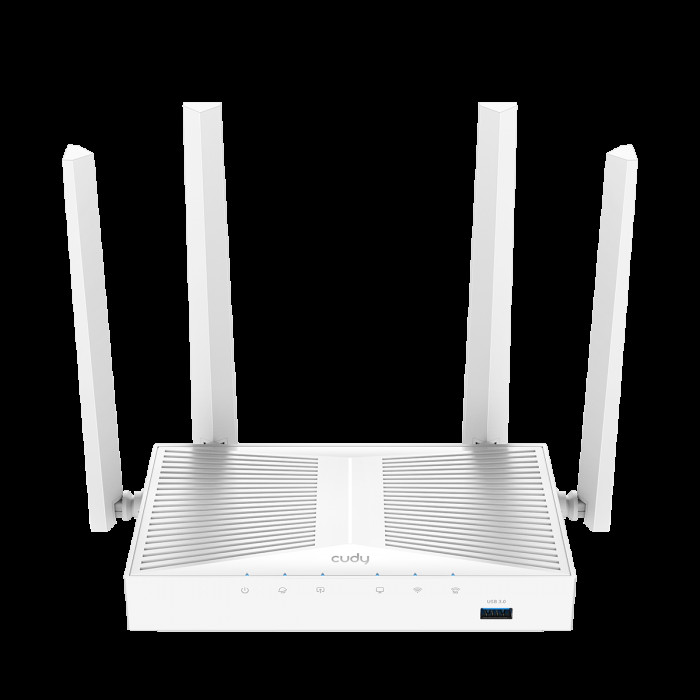 Маршрутизатор CUDY AC1200 Gigabit Wi-Fi Mesh Router with USB, Chipset MediaTek, 5 × 10/100/1000Mbps RJ45 Ports, 4 x 5dBi fixed antennas, 1 USB 3.0, WiFi router/AP/ Repeater/WISP Mode, 802.11ac/a/b/g/n, 867Mbps at 5GHz + 300Mbps at 2.4GHz, Zerotier/Wiregua