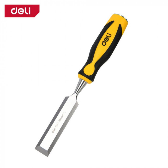 Стамеска плоская Deli DL6225-E1 ширина 25мм, длина 140мм, CrV, прорезиненная рукоять