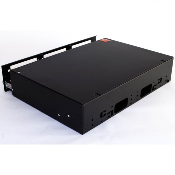 Бокс оптический Hyperline FO-19V-2U-6xSLT-W130H30-48UN-BK Бокс оптический универсальный 19' выдвижной, с полкой, от 8 до 48 портов (SC, duplex LC, ST, FC), со сплайс пластиной, без пигтейлов и проходных адаптеров, 2U, черный