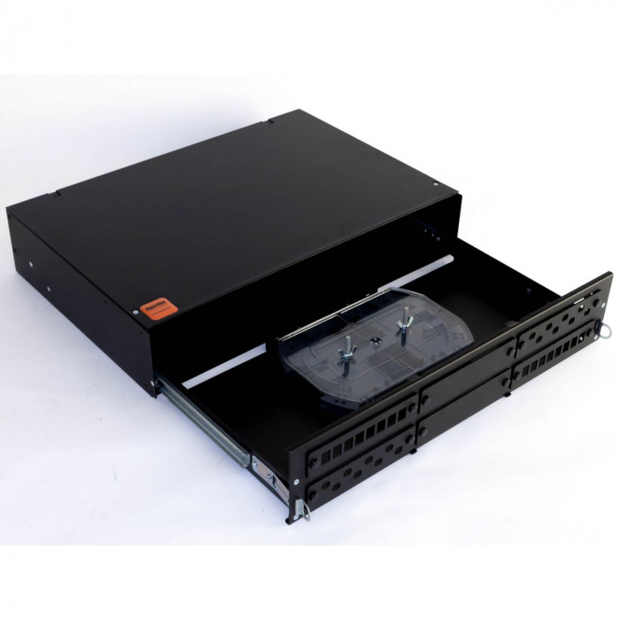 Бокс оптический Hyperline FO-19V-2U-6xSLT-W130H30-48UN-BK Бокс оптический универсальный 19' выдвижной, с полкой, от 8 до 48 портов (SC, duplex LC, ST, FC), со сплайс пластиной, без пигтейлов и проходных адаптеров, 2U, черный