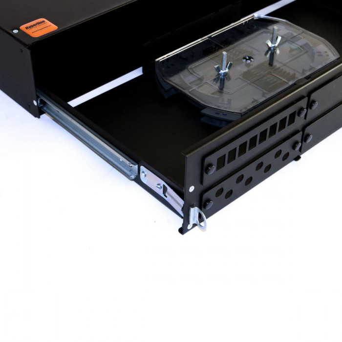 Бокс оптический Hyperline FO-19V-2U-6xSLT-W130H30-48UN-BK Бокс оптический универсальный 19' выдвижной, с полкой, от 8 до 48 портов (SC, duplex LC, ST, FC), со сплайс пластиной, без пигтейлов и проходных адаптеров, 2U, черный