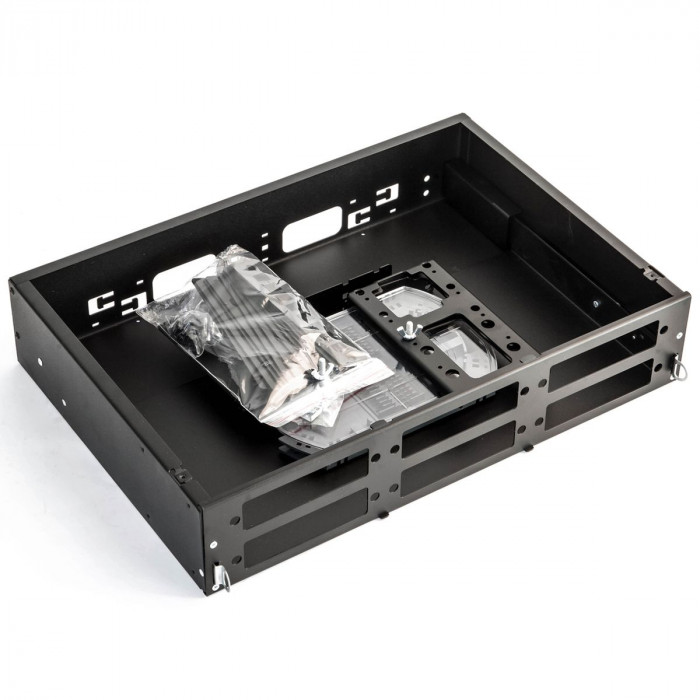 Бокс оптический Hyperline FO-19V-2U-6xSLT-W130H30-48UN-BK Бокс оптический универсальный 19' выдвижной, с полкой, от 8 до 48 портов (SC, duplex LC, ST, FC), со сплайс пластиной, без пигтейлов и проходных адаптеров, 2U, черный