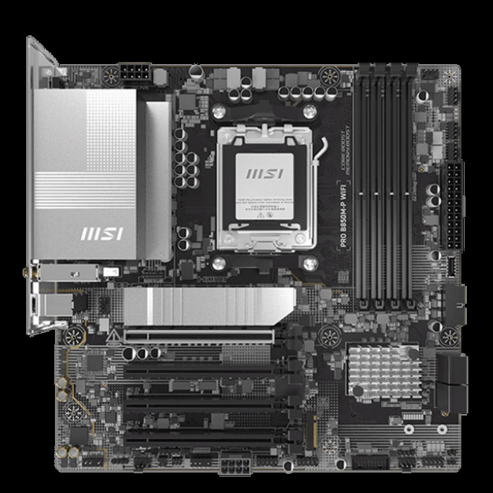 Материнская плата MSI PRO B850M-P WIFI B850, AM5, 4*DDR5, 4*PCIEx16, 3*M.2, 3*TypeC, 1*USB3.2Gen2, 5*USB3.2Gen1, 8*USB2.0, 4*SATA3.0, 5G, HDMI, ATX, RTL