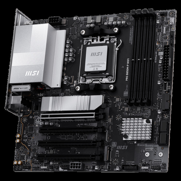 Материнская плата MSI PRO B850M-P WIFI B850, AM5, 4*DDR5, 4*PCIEx16, 3*M.2, 3*TypeC, 1*USB3.2Gen2, 5*USB3.2Gen1, 8*USB2.0, 4*SATA3.0, 5G, HDMI, ATX, RTL