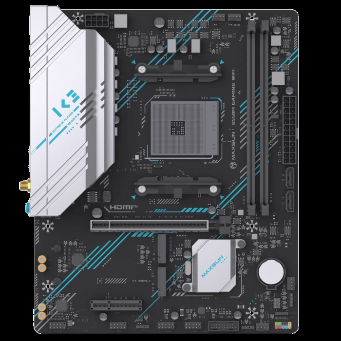 Материнская плата Maxsun MS-B550M GAMING WIFI B550, AM4, 2*DDR4, 1*PCIEx16, 1*PCIEx4, 1*PCIEx1, 2*M.2, 4*USB3.2Gen1, 6*USB2.0, 2*SATA3.0, 1G, DP, HDMI, M-ATX, RTL