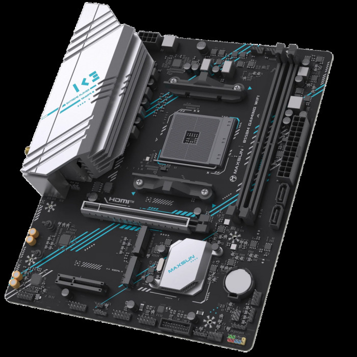 Материнская плата Maxsun MS-B550M GAMING WIFI B550, AM4, 2*DDR4, 1*PCIEx16, 1*PCIEx4, 1*PCIEx1, 2*M.2, 4*USB3.2Gen1, 6*USB2.0, 2*SATA3.0, 1G, DP, HDMI, M-ATX, RTL