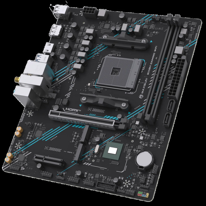 Материнская плата Maxsun MS-B550M GAMING WIFI B550, AM4, 2*DDR4, 1*PCIEx16, 1*PCIEx4, 1*PCIEx1, 2*M.2, 4*USB3.2Gen1, 6*USB2.0, 2*SATA3.0, 1G, DP, HDMI, M-ATX, RTL