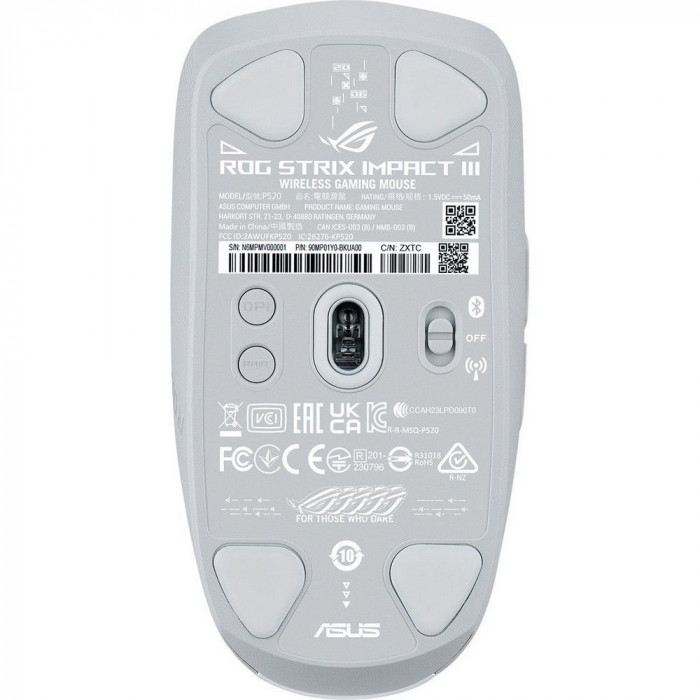 Мышь ASUS P520 ROG STRIX IMPACT III WL/WHT 57g 36000DPI Bluetooth 5.1 2.4GHz 6buttons