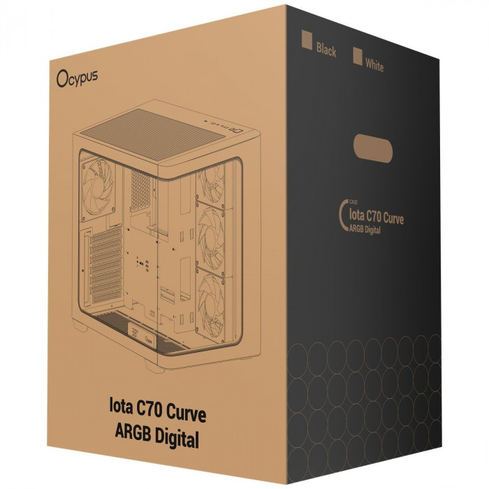Корпус для ПК Ocypus Iota-C70-WHD400CD-GL Case Iota C70 WH Curve ARGB Digital ATX / win / white / 6 ARGB fans / / no PSU / Tempered Glass