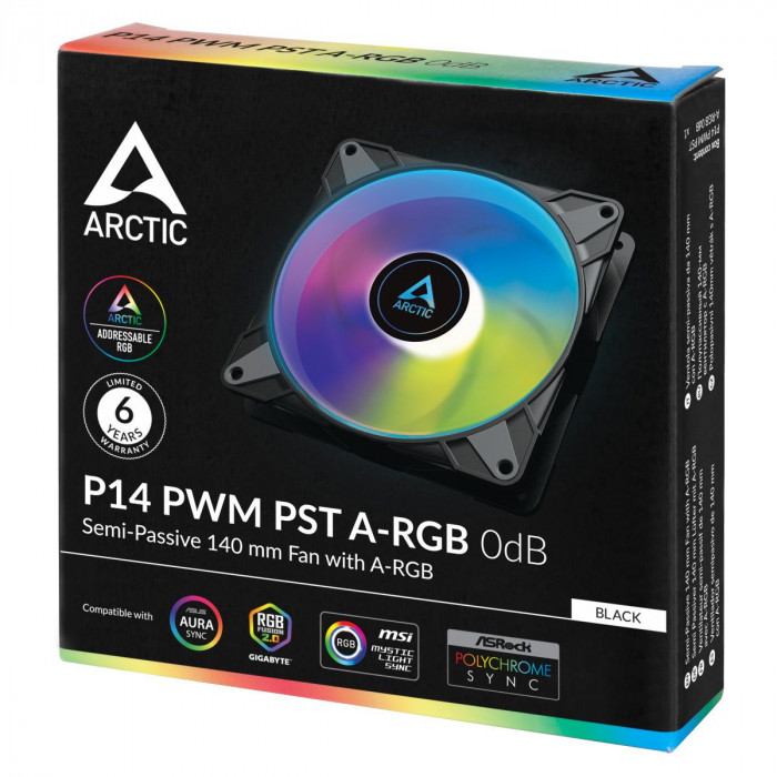 Вентилятор Arctic Cooling ARCTIC P14 PWM PST A-RGB 0dB (Black) - retail (ACFAN00239A)