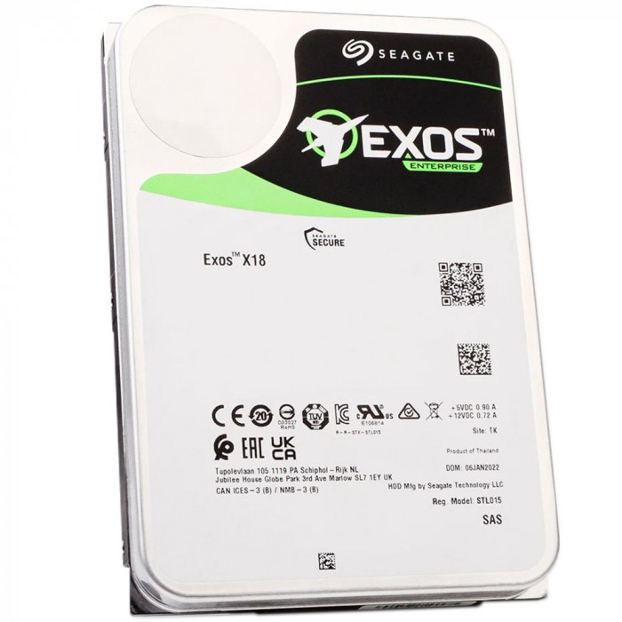 Жесткий диск серверный Seagate Exos X18 ST12000NM004J 12TB 3.5' SAS 12Gb/s, 7200rpm, 256MB, 512e/4Kn, Bulk (020398)