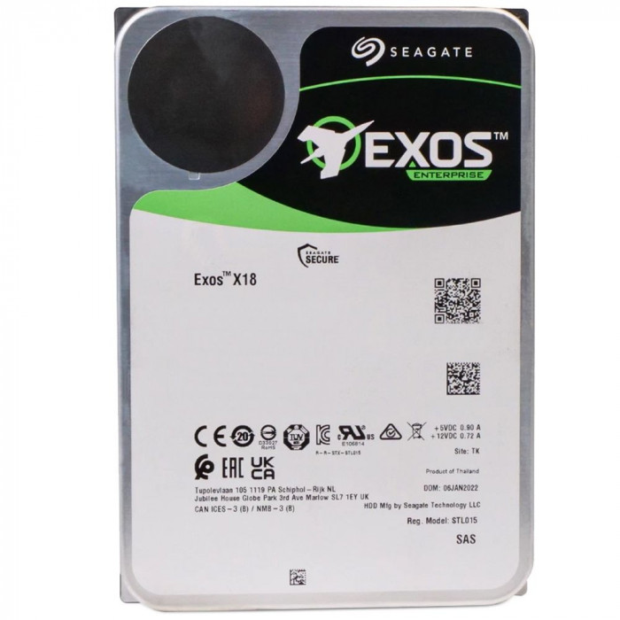 Жесткий диск серверный Seagate Exos X18 ST12000NM004J 12TB 3.5' SAS 12Gb/s, 7200rpm, 256MB, 512e/4Kn, Bulk (020398)