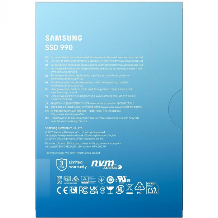 Твердотельный накопитель SSD M.2 2280 2TB Samsung 990 EVO NVMe 2.0, PCIe 4.0 x4,  TLC 3D NAND, 7250R/6450W MB/s
