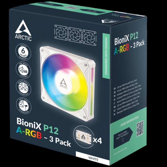 Вентилятор корпусной ARCTIC BioniX P12 A-RGB (White) - 3 Pack (ACFAN00338A)