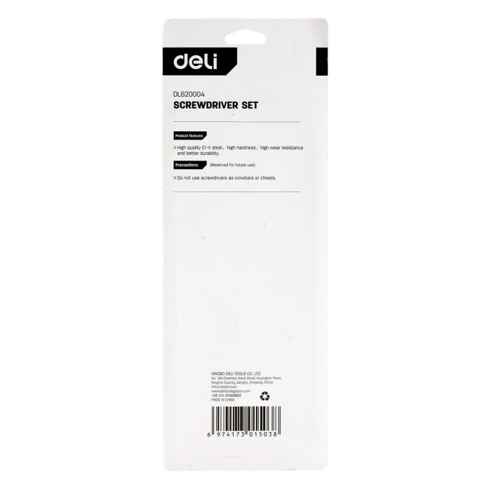 Набор отверток Deli DL620004 4шт  SL5x100 + SL6x150 + PH1x100 + PH2x150