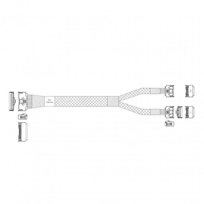 Кабель JPC P732VGB10800-1 Cable MCIO x8 74P (STRAIGHT TYPE)  -TO-  2*MCIO x4 38P (STRAIGHT TYPE) , L:80cm