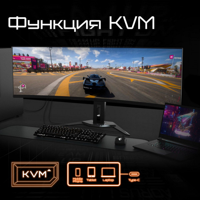 Монитор 49' Gigabyte AORUS CO49DQ-EK Gaming monitor Black (OLED, 5120x1440, HDMI+HDMI+DP+Type C, 0.03 ms, 178°/178°, 250 cd/m, 1500000:1, 2xUSB3.2, 144Hz, Curved) (20VM0-CO49DQBT-1EKR)