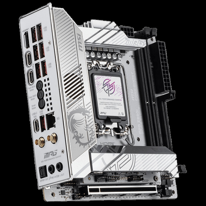 Материнская плата MSI MPG Z890I EDGE TI WIFI Z890, LGA1851, 4*DDR5, 2*PCIEx16, 1*PCIEx1, 5*M.2, 2*TypeC, 4*USB3.2Gen2, 6*USB3.2Gen1, 5*USB2.0, 4*SATA3.0, 5G, 2*Type-C(DP), HDMI, ATX, RTL