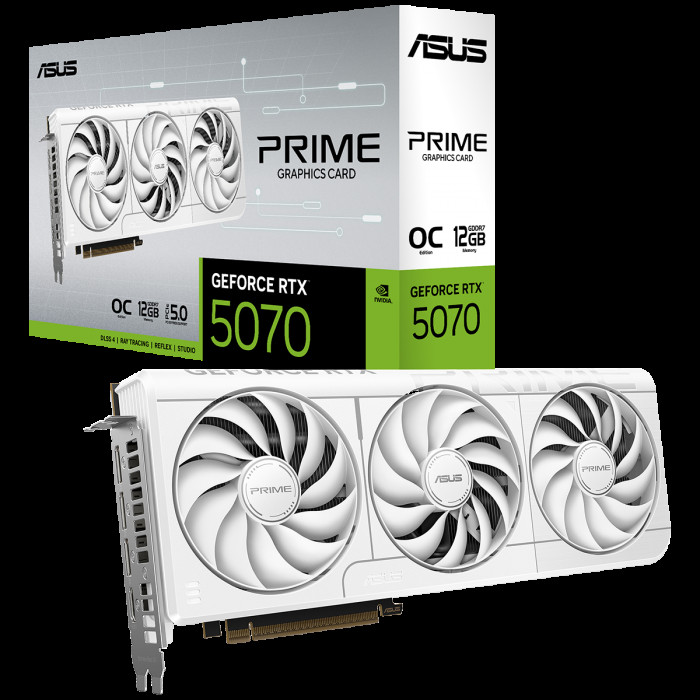 Видеокарта ASUS RTX5070 PRIME WHITE OC 12GB GDDR7 192bit 3xDP 1xHDMI 3FAN RTL (PRIME-RTX5070-O12G-WHITE)
