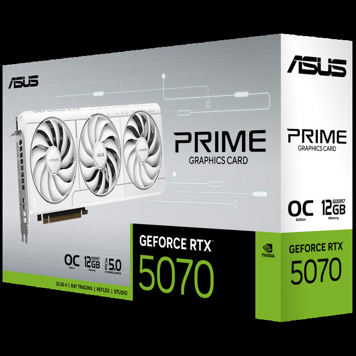 Видеокарта ASUS RTX5070 PRIME WHITE OC 12GB GDDR7 192bit 3xDP 1xHDMI 3FAN RTL (PRIME-RTX5070-O12G-WHITE)