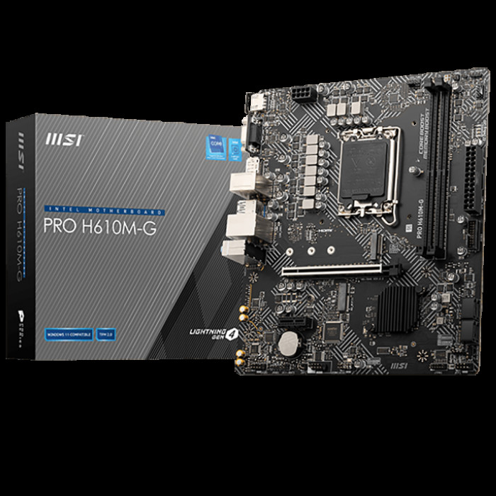 Материнская плата MSI PRO H610M-G H610, LGA1700, 2*DDR5, 1*PCIEx16, 1*PCIEx1, 1*M.2, 4*USB3.2Gen1, 6*USB2.0, 4*SATA3.0, 1G, VGA, DP, HDMI, M-ATX,  BULK