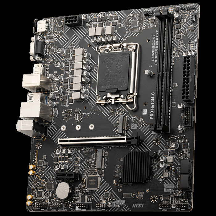 Материнская плата MSI PRO H610M-G H610, LGA1700, 2*DDR5, 1*PCIEx16, 1*PCIEx1, 1*M.2, 4*USB3.2Gen1, 6*USB2.0, 4*SATA3.0, 1G, VGA, DP, HDMI, M-ATX,  BULK