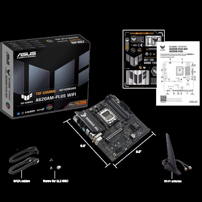 Материнская плата ASUS TUF GAMING A620AM-PLUS WIFI AM5 mATX 4xDDR4 PCIEx16 2xPCIEx1 2xM.2 2xDP HDMI 2.5GLAN WIFI 6