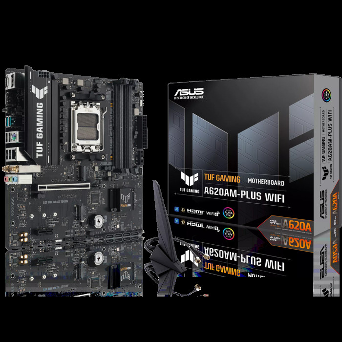 Материнская плата ASUS TUF GAMING A620AM-PLUS WIFI AM5 mATX 4xDDR4 PCIEx16 2xPCIEx1 2xM.2 2xDP HDMI 2.5GLAN WIFI 6
