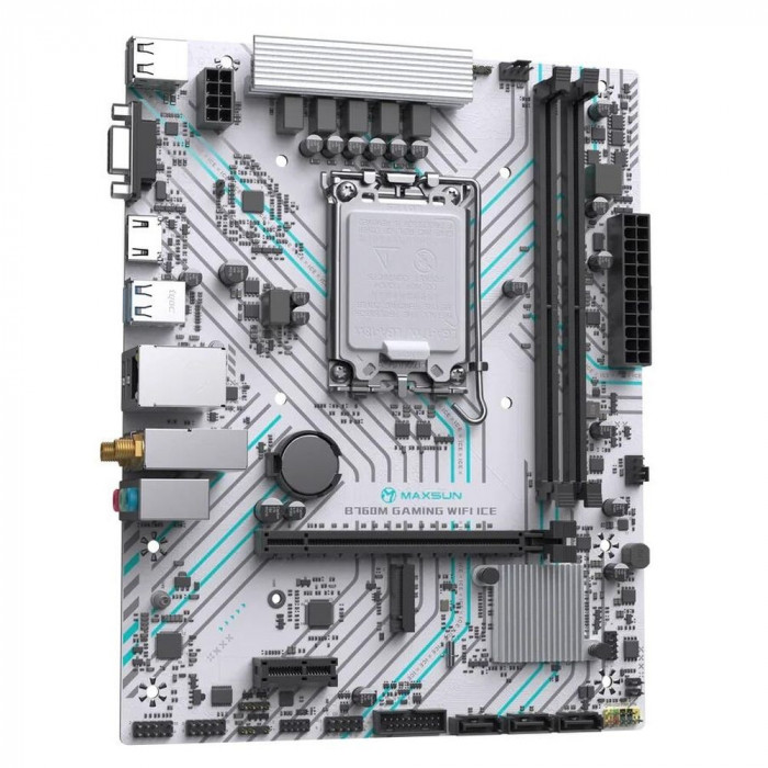 Материнская плата Maxsun MS-B760M GAMING WIFI ICE B760, LGA1700, 2*DDR4, 1*PCIEx16, 1*PCIEx1, 1*M.2, 4*USB3.2Gen1, 6*USB2.0, 3*SATA3.0, 1G, VGA, HDMI, M-ATX, RTL