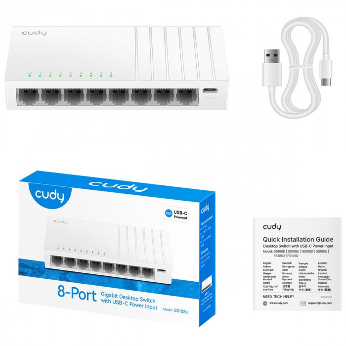 Коммутатор CUDY GS108U 8-Port Gigabit Switch with USB C