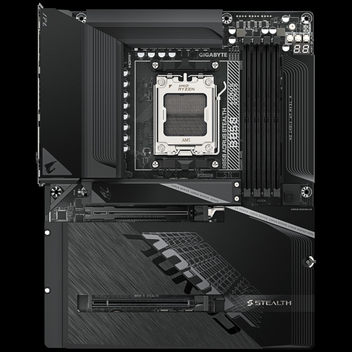 Материнская плата AORUS B850 AORUS STEALTH B850, AM5, 4*DDR5, 2*PCIEx16, 4*M.2, 2*TypeC, 2*USB3.2Gen2, 6*USB3.2Gen1, 8*USB2.0, 2*SATA3.0, 5G, HDMI, ATX, RTL