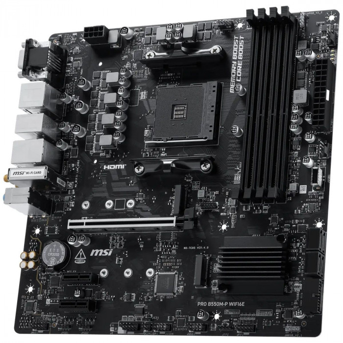 Материнская плата MSI PRO B550M-P WIFI6E B550, AM4, 4*DDR4, 1*PCIEx16, 2*PCIEx1, 2*M.2, 1*TypeC, 6*USB3.2Gen1, 6*USB2.0, 4*SATA3.0, 1G, VGA, DP, HDMI, ATX, RTL