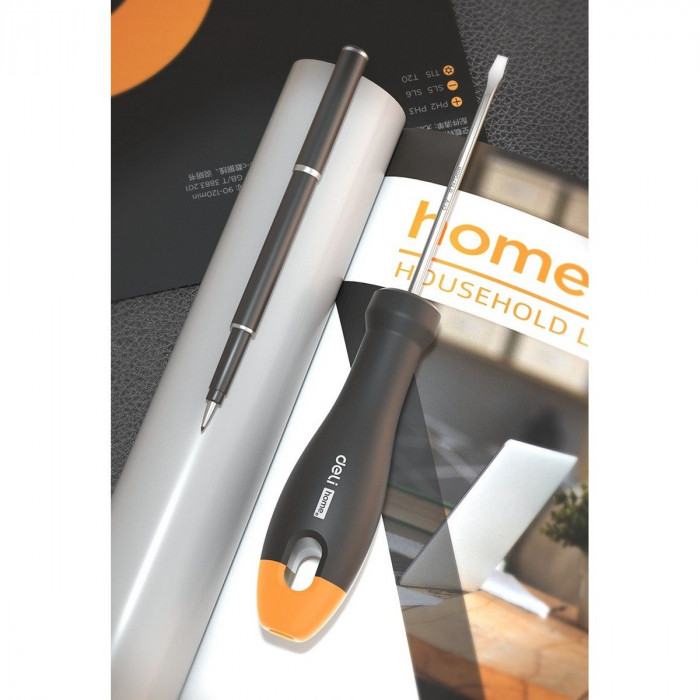 Шлицевая отвёртка 'Home Series Gray' Deli HT1103C 3x75мм  Эксклюзивный дизайн, рукоятка из высококачественного софттач пластика
