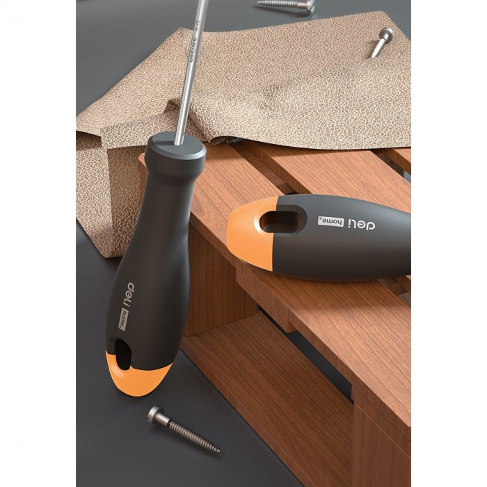 Шлицевая отвёртка 'Home Series Gray' Deli HT1103C 3x75мм  Эксклюзивный дизайн, рукоятка из высококачественного софттач пластика