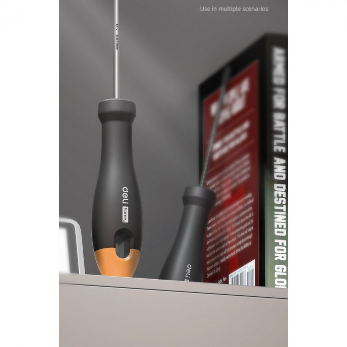 Шлицевая отвёртка 'Home Series Gray' Deli HT1103C 3x75мм  Эксклюзивный дизайн, рукоятка из высококачественного софттач пластика