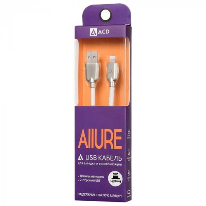 Кабели USB ACD USB кабель ACD-Allure Lightning ; USB-A Кожа, 1м, белый (ACD-U926-P5W)