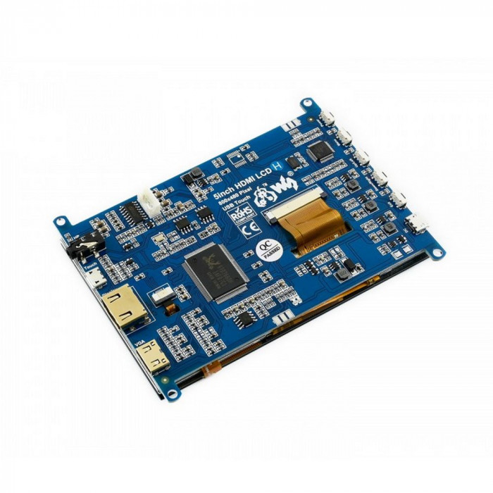 Модуль дисплея ACD18-RA417 Waveshare 5' емкостной сенсорный дисплей без корпуса, 800*480 TFT матрица, вход HDMI, питание по USB, для Raspberry Pi