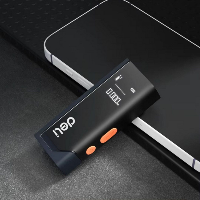 Лазерный дальномер 'Home Series Black' Deli DL331150  диапазон измерений 0,05~50м, точность измерения ±3мм, 370 мАч, OLED дисплей, Type-C, вес 48 грамм, эксклюзивный дизайн