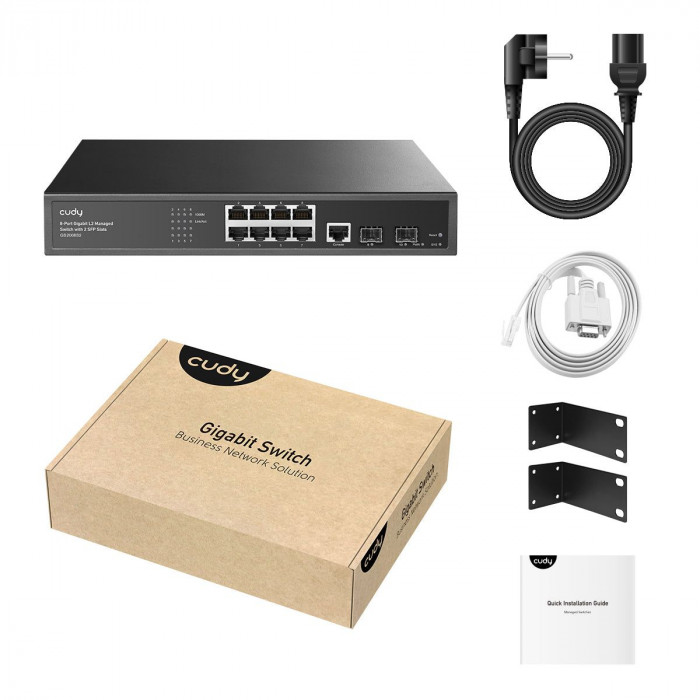 Коммутатор CUDY 8-Port Layer 2 Managed Gigabit Switch with 2 Gigabit SFP Slots 8-Port Layer 2 Managed 10/100/1000M  Switch, 8 Gigabit Ethernet ports + 2 Gigabit SFP ports + 1 management port, backplane bandwidth 20Gbps, support dial-up VLAN, 250 meters ex