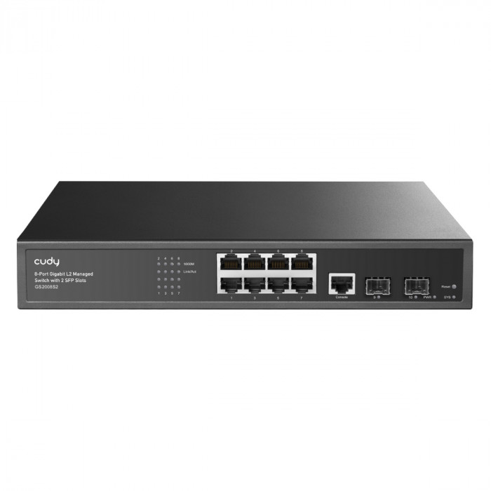 Коммутатор CUDY 8-Port Layer 2 Managed Gigabit Switch with 2 Gigabit SFP Slots 8-Port Layer 2 Managed 10/100/1000M  Switch, 8 Gigabit Ethernet ports + 2 Gigabit SFP ports + 1 management port, backplane bandwidth 20Gbps, support dial-up VLAN, 250 meters ex