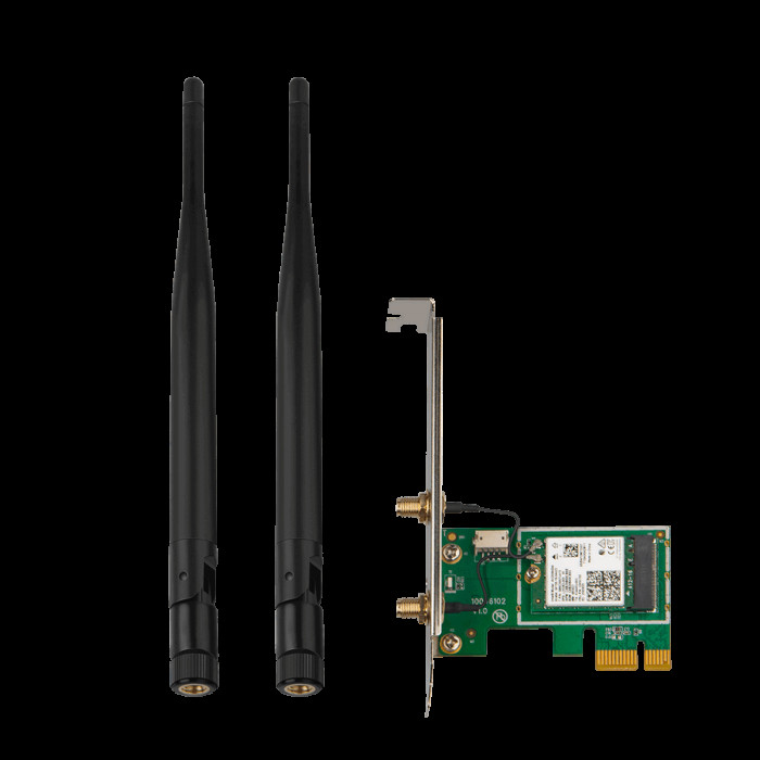 Адаптер беспроводной связи (Wi-Fi) Tenda E30 Сетевой PCIe адаптер AX3000 Wi-Fi 6 2,4/5 ГГц, до 2,98 Гбит/с, 2x5dBi внешние антенны