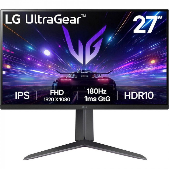 Монитор 27' LG 27GS65F-B  IPS, 1920x1080, 180Hz, 1ms, 300сd/m, 1000:1, HDR10 | HDMI(2.0), DP(1.4) | HAS, Pivot, Swivel, ExPSU, Vesa 100, Black
