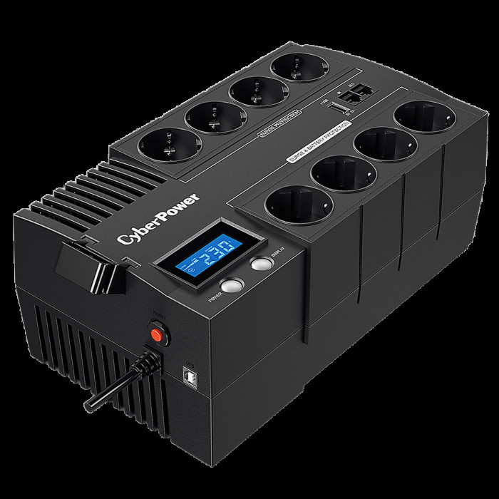 Источник бесперебойного питания (ИБП) CyberPower  BR700E, Line-Interactive, 700VA/420W,  8 (4+4) Schuko розеток, USB. / CBR-BR700EA / UPS CyberPower BR700E, Line-Interactive, 700VA/420W, 8 (4+4) Schuko sockets, USB.