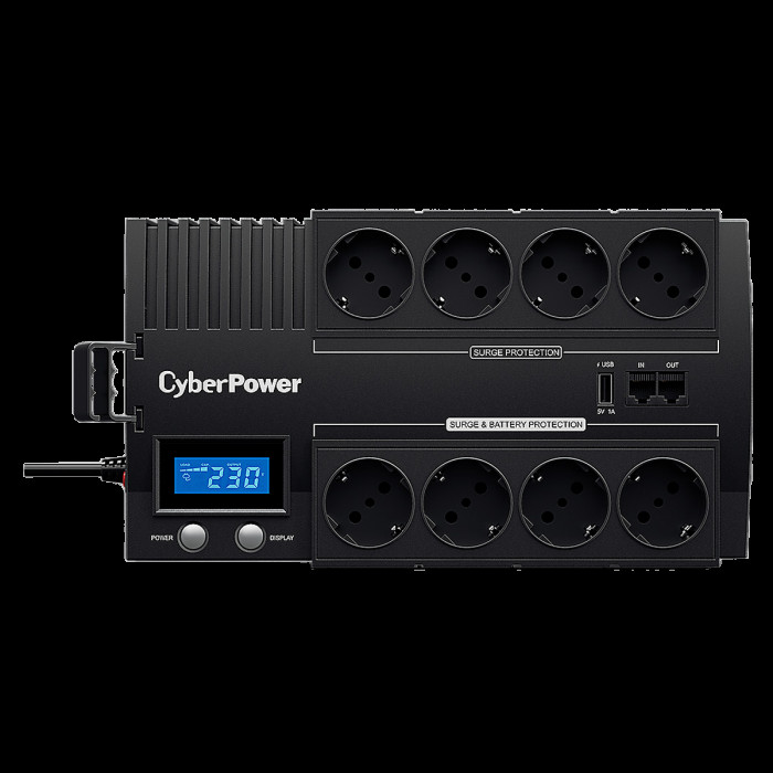 Источник бесперебойного питания (ИБП) CyberPower  BR700E, Line-Interactive, 700VA/420W,  8 (4+4) Schuko розеток, USB. / CBR-BR700EA / UPS CyberPower BR700E, Line-Interactive, 700VA/420W, 8 (4+4) Schuko sockets, USB.